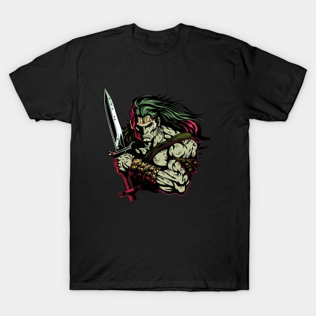 Warrior With Long Hair And Sword T-Shirt by eijainspire